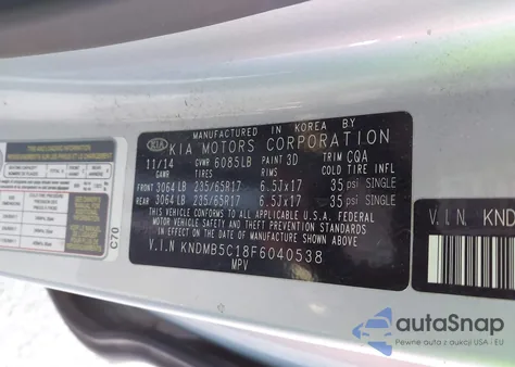 2015 Kia Sedona Lx from USA, damaged, VIN KNDMB5C18F6040538